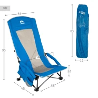 Aktive Silla Plegable Respaldo Alto Transpirable con Bolsillo y Posavasos, 19x19x85 Cm, Azul(m-4)