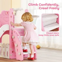 AIYAPLAY 5 in 1 Kids Slide Set with Basketball Hoop, Climbing Frame, Telescope, Storage Box for Toddlers Ages 1-3, Pink(m-7)