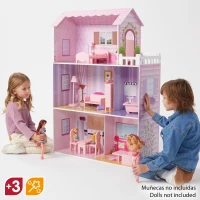 Casa de Muñecas de Madera WOOMAX 3 Plantas, 5 Estancias, 80x31x112 Cm, Rosa(m-5)