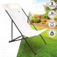 Silla Hamaca Plegable Multiposición con Cojín y Asa, 53x78x87 Cm, Blanco(m-2)