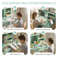 AIYAPLAY Bureau enfant en bois, bureau avec rangement, 2 tiroirs et 3 compartiments ouverts, plateau large, 90x52x105cm, vert(m-8)