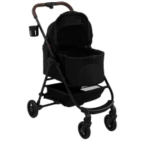PawHut Dog Stroller, 3 in 1 Foldable Pet Stroller for Small Puppy Cat with Detachable Travel Carrier, Storage Basket, Black(m-1)
