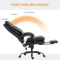 HOMCOM Chaise bureau ergonomique fauteuil de bureau en PU soutien lombaire gonflable dossier inclinable hauteur réglable noir(m-7)