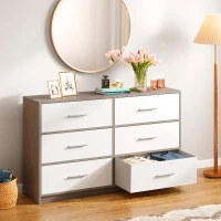 Cómoda Max Home 6 Cajones de Tela Plegables, 114x30x70 Cm, Blanco y Madera(m-2)