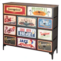 Cómoda Max Home Vintage 11 Cajones de Tela, 103x30x98 Cm, Multicolor(m-1)