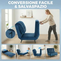 HOMCOM Poltrona Letto Pieghevole Trasformabile con Schienale Regolabile, Blu(m-4)