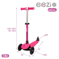 Patinete 3 Ruedas Infantil Aluminio Manillar Desmontable, 26x61x62,5 Cm, Fucsia(m-7)