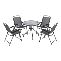 Conjunto de Jardín Aktive Garden Mesa 80x70,5 Cm 4 Sillas Plegables Sombrilla 170 Cm, Negro(m-2)