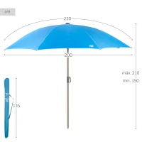 Sombrilla Playa UV50 Reclinable 8 Varillas, 220 Cm, Azul(m-4)