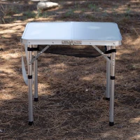 Mesa Plegable Camping Maletín Antideslizante con Red Auxiliar, 45x30x6,5 Cm, Beige(m-7)