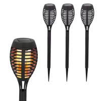 Pack 4 Antorchas Solares Efecto Llama, 12 LEDs, Ø7,5x50 Cm, Negro(m-1)