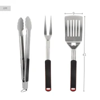 Set Utensilios Barbacoa Aktive, Acero Inoxidable con Mango Antideslizante, 41x9 Cm, Gris y Negro(m-4)