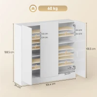 HOMCOM Scarpiera Slim da Ingresso per 25-30 Paia di Scarpe con Ante a Chiusura Ammortizzata, Bianco Lucido(m-3)