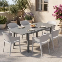 Outsunny Masă de Grădină Extensibilă 150/225x85x75 cm Masă de Luat Masa din Aluminiu cu Blat cu Șipcă pentru 6-8 Persoane Gri(m-9)
