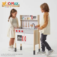 Cocina Infantil de Madera Woomax Eléctrica, 59,5x30x94,5 Cm, Madera Natural(m-2)