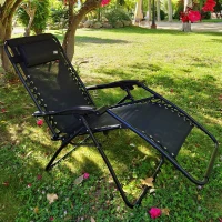 Silla Plegable Gravedad Cero Jardín con Estructura de Acero y Textileno, 86,5x13,5x67 Cm, Negro(m-3)
