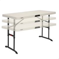 Mesa Plegable Ajustable en Altura, 122x61x61-74-86 Cm, Crema
