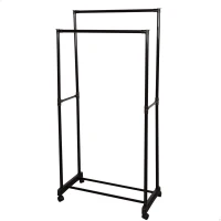 Perchero Ropa Doble con Estante y Ruedas, 75x40x157 Cm, Negro(m-1)