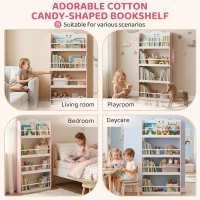 AIYAPLAY 4 Tier Kids Bookshelf, Wall-Mounted Children Bookcase, Toddler Space-Saving Bookcase for Kids Room, Playroom, Pink(m-7)
