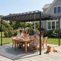 Outsunny Pérgola de Jardín 3x4 m con Protección UPF 50+ Gazebo con Techo Ajustable Estructura de Metal para Exterior Gris Oscuro(m-9)