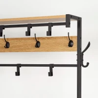 Perchero Zapatero Industrial con 4 Estantes y 15 Ganchos, 102x40x180 Cm, Negro(m-3)