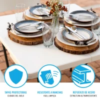 Mesa Cuadrada Plegable Polietileno 38 Mm, 86x86x74 Cm, Blanco(m-4)