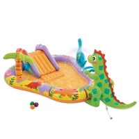 Centro de Juegos Acuático Hinchable Dino Park con Tobogán y Rociador, 201x157x69 Cm, Multicolor(m-1)