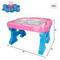 Mesa Infantil Peppa Pig con Pizarra, 10 Juegos Educativos y Almacenamiento, 59x13x39 Cm, Rosa y Azul(m-7)