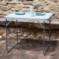 Mesa Plegable Camping Aktive Estructura de Acero y Tablero MDF, 80x60x70 Cm, Blanco(m-2)
