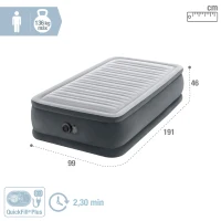 Colchón Hinchable Individual Dura-Beam Deluxe con Hinchador Eléctrico, 99x191x46 Cm, Gris(m-4)
