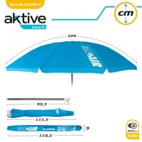 Sombrilla de Playa Aktive Antiviento 8 Varillas, 200 Cm, Azul(m-8)