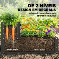 Outsunny Caixa de Plantio de 2 Níveis Floreira Exterior de Aço com Desenho de Escada para Cultivos 120x101x58 cm Cinza Escuro(m-4)