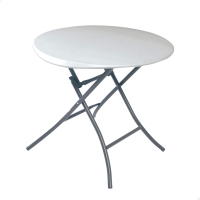 Mesa Auxiliar Plegable Redonda Polietileno Alta Densidad 84x84x74 Cm, Blanco