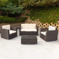 Conjunto Muebles Jardín Aktive Ratán Sintético y Cojines Acolchados, 128x72x72 Cm, Marrón Oscuro(m-7)