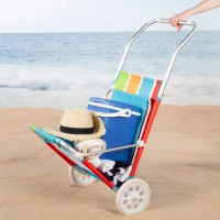 Carro Playa Tumbona 2 en 1 Estructura Aluminio 600D y Cojín Acolchado, 54x11x66 Cm, Azul(m-2)