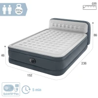 Colchón Hinchable Doble Intex Ultra Plush Cabecero Integrado, 152x236x46 Cm, Gris(m-4)