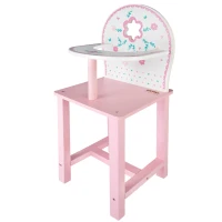Trona para Muñecas 30-40 Cm de Madera Natural, 26x7x42 Cm, Blanco y Rosa(m-1)