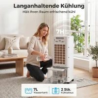 HOMCOM Mobiler Luftkühler, 3-in-1 Verdunstungskühler mit 7-Liter-Wassertank, 48° Schwenkfunktion, Weiß(m-5)