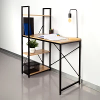 Escritorio Max Home Madera y Acero con Estantería Integrada, 100x52x120 Cm, Negro(m-5)
