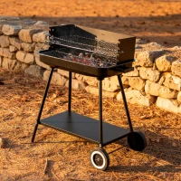 Barbacoa Portátil Carbón Acero Inoxidable Parrilla 4 Alturas, Ruedas y y Asa, 55x43x82 Cm, Negro(m-2)