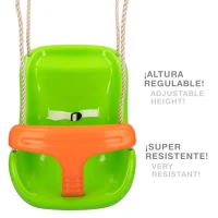 Asiento Columpio Infantil con Cinturón y Altura Ajustable, 37x42,5x50 Cm, Verde y Naranja(m-4)