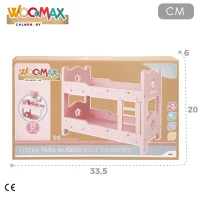 Litera de Madera para Muñecas Doble con Escalera, 31x16x26 Cm, Rosa Palo(m-6)
