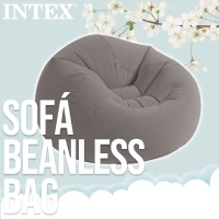 Sillón Hinchable Intex Acolchado Aterciopelado, 114x114x71 Cm, Gris(m-5)