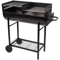 Barbacoa de Carbón Portátil Doble Parrilla Regulable, 97x42x96 Cm, Negro(m-1)