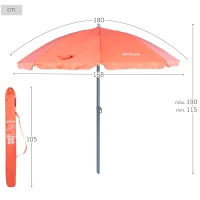 Sombrilla Playa Aktive, 8 Varillas Fibra de Vidrio, Mástil Inclinable, Ø180 Cm, Coral(m-4)
