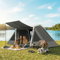 Outsunny Tente Gonflable de Camping 4 Personnes Blackout Tente à Air 5,8m de Long 2 Chambres et Séjour 580x270x202cm Gris Foncé(m-2)