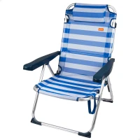 Silla de Playa 2 en 1 Plegable Reclinable con Cojín, 48x60x90 Cm, Azul y Blanco(m-1)