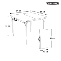 Mesa Plegable Cuadrada Lifetime, Tablero de Polietileno 38 Mm, 94x94x74 Cm, Blanco(m-8)