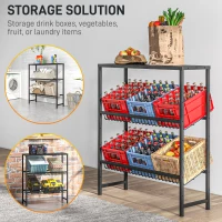 HOMCOM Raft depozitare, ajustabil în înălțime, metal stabil, design compact, capacitate de încărcare 210 kg, Negru(m-7)