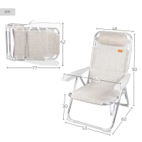 Silla de Playa Plegable 2 en 1 con Cojín Acolchado 48x60x90 Cm, Beige(m-4)